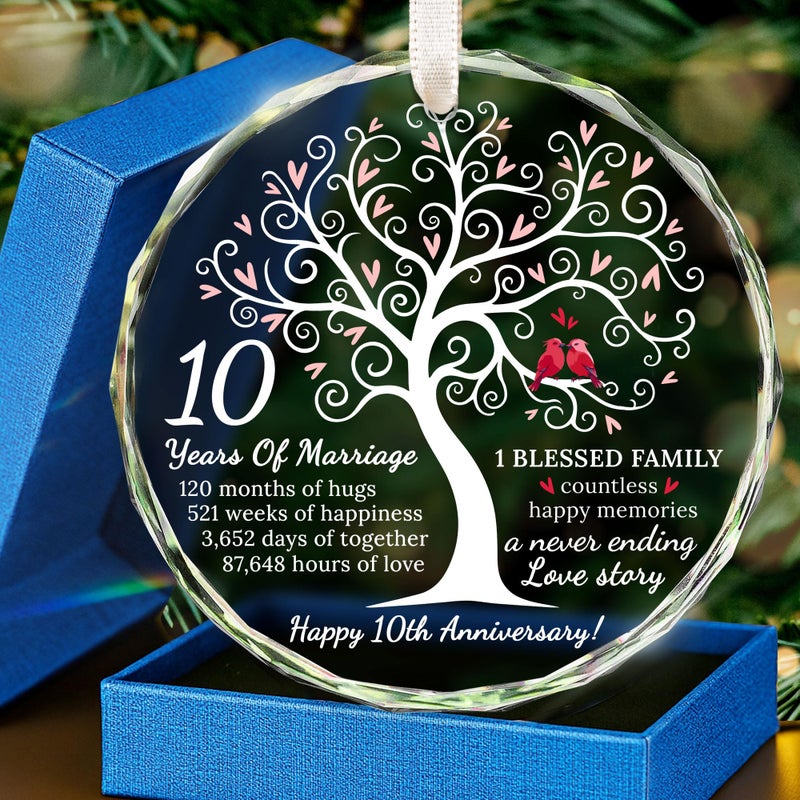 HEXMOZ 10th Anniversary Wedding Gift for Couple Happy 10th Anniversary Couple Gifts for Him Her 10 Years of Marriage Ornament for Parents Grandparents Husband Wife Wedding Glass Ornament 2025