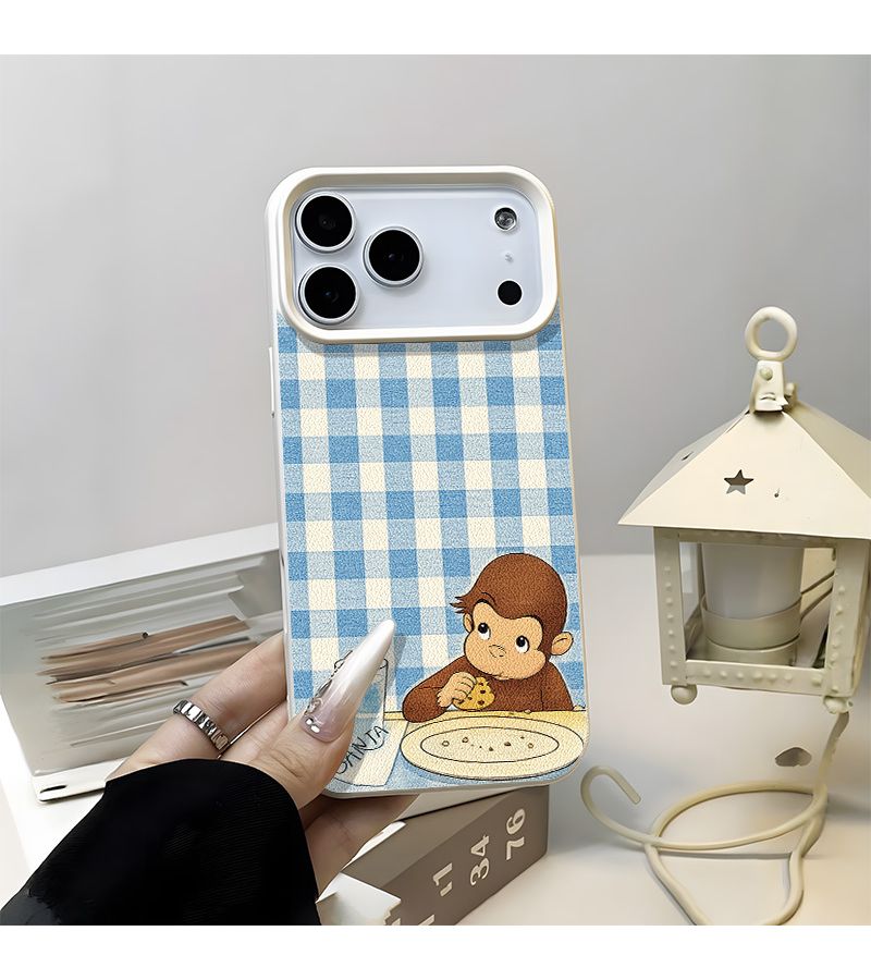 Phone Case For iPhone 11 Pro Max White Fashion New Soft Grid Pattern Curious Monkey Design Suitable For Gift Giving - Image 5