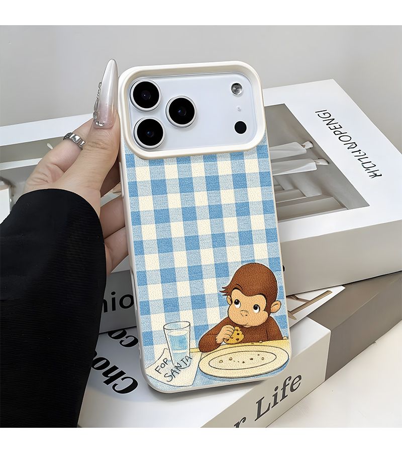 Phone Case For iPhone 11 Pro Max White Fashion New Soft Grid Pattern Curious Monkey Design Suitable For Gift Giving - Image 2