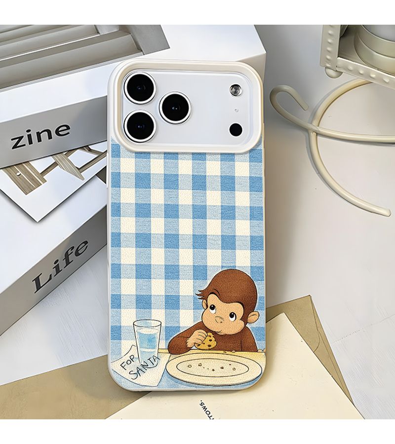 Phone Case For iPhone 11 Pro Max White Fashion New Soft Grid Pattern Curious Monkey Design Suitable For Gift Giving - Image 1