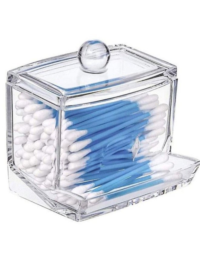 علبة تخزين قطنية أنيقة - منظم مكياج شفاف بغطاء، تخزين أكريليك شفاف موفر للمساحة لأعواد القطن، والضمادات، ومستحضرات التجميل الصغيرة، والإكسسوارات، قطعة واحدة أساسية للحمام وغرفة النوم - Image 1