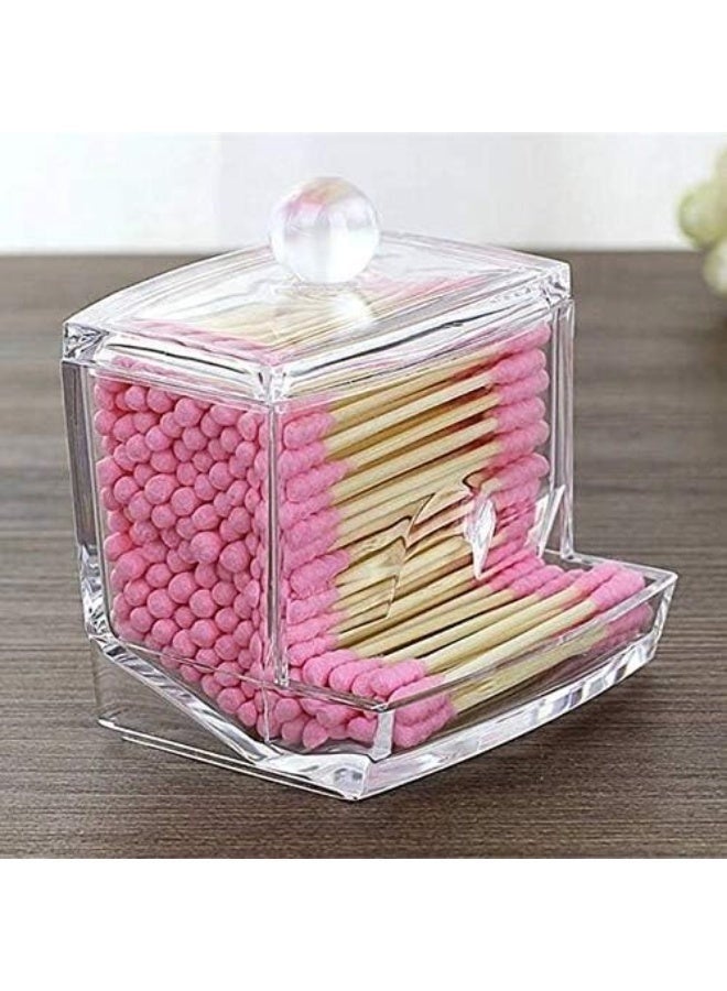 علبة تخزين قطنية أنيقة - منظم مكياج شفاف بغطاء، تخزين أكريليك شفاف موفر للمساحة لأعواد القطن، والضمادات، ومستحضرات التجميل الصغيرة، والإكسسوارات، قطعة واحدة أساسية للحمام وغرفة النوم - Image 3