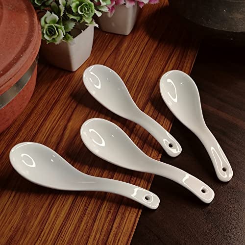 Vemlons Soup Spoon/Soup Spoons Ceramic Soup Spoon Set of 6 Pure Ceramic White Color Microwave Safe 15 cm Soup Spoons - Image 4