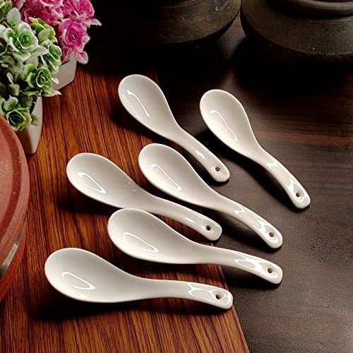 Vemlons Soup Spoon/Soup Spoons Ceramic Soup Spoon Set of 6 Pure Ceramic White Color Microwave Safe 15 cm Soup Spoons - Image 1