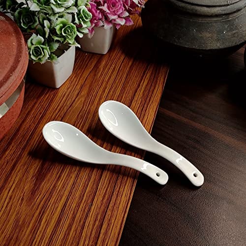 Vemlons Soup Spoon/Soup Spoons Ceramic Soup Spoon Set of 6 Pure Ceramic White Color Microwave Safe 15 cm Soup Spoons - Image 5