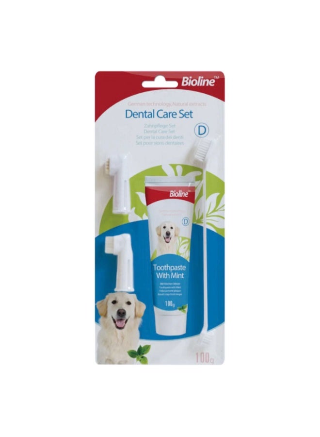 Bioline Mint Flavor Toothpaste & Brush Kit For Dog - 100g