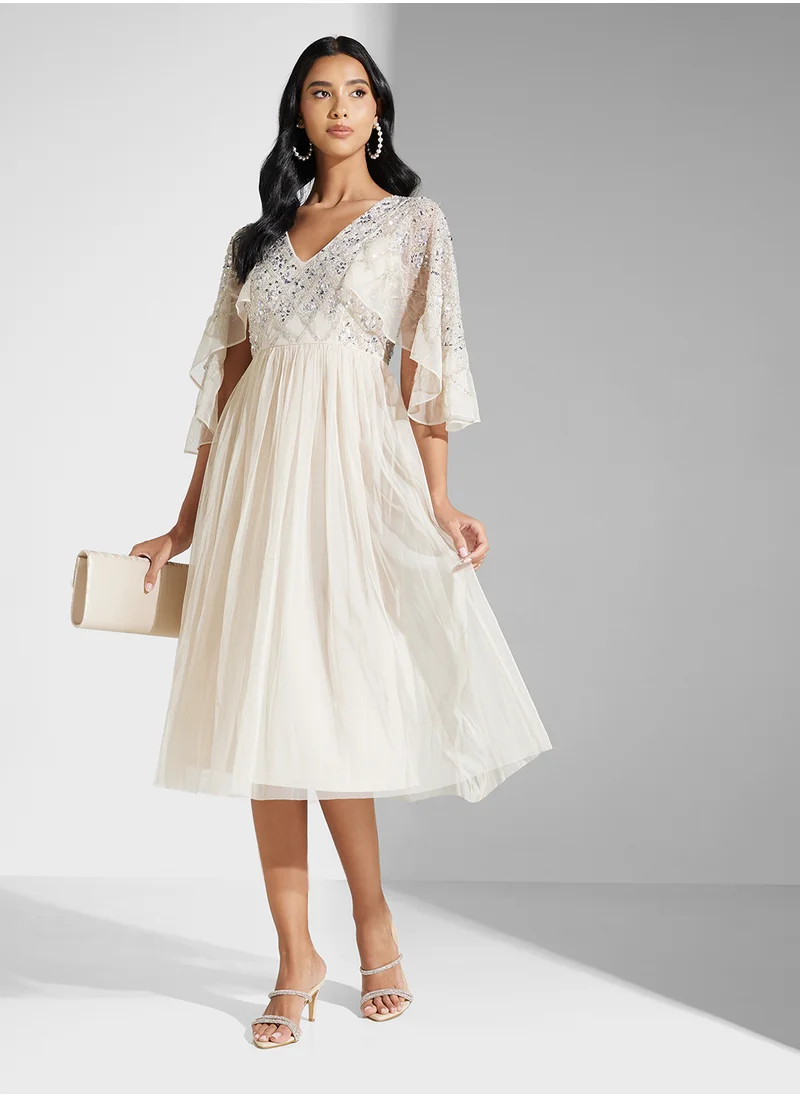 Amelia Rose V-Neck Embellished Dress