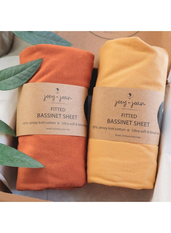 Joey + Joan Joey + Joan Bassinet Fitted Sheets 33x20 for Baby Beside Dreamer Bassinet & Bedside Sleeper – Snuggly Soft 100% Jersey Cotton – Mustard Yellow Burnt Orange – 2 Pack - Image 1