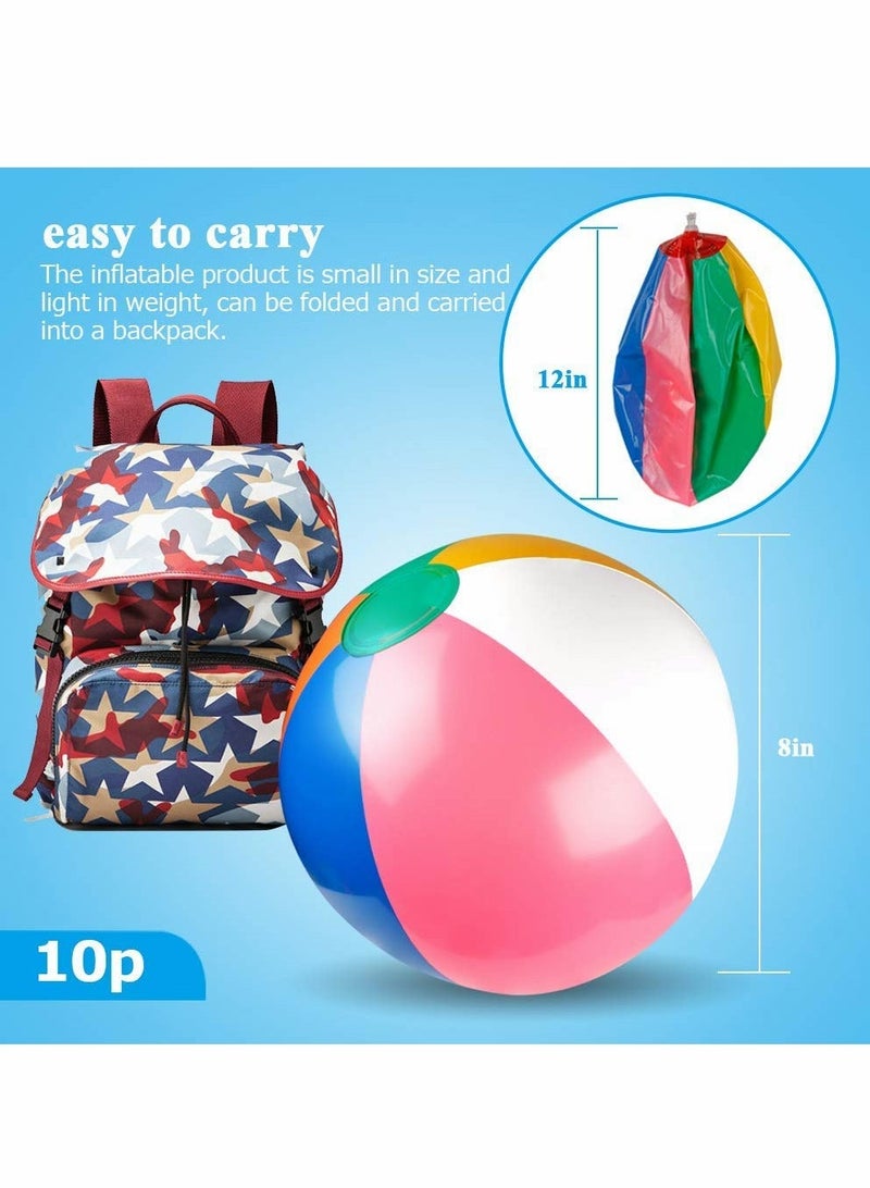 واي آند دي Inflatable Beach Ball, 10 PCS Classic Rainbow Color Beachball, Summer Water Toy, Birthday Pool Party Favors Fun Play Beachball Game for Kid Boys Girls 8 to 12 Inches from Inflated Deflated - Image 4