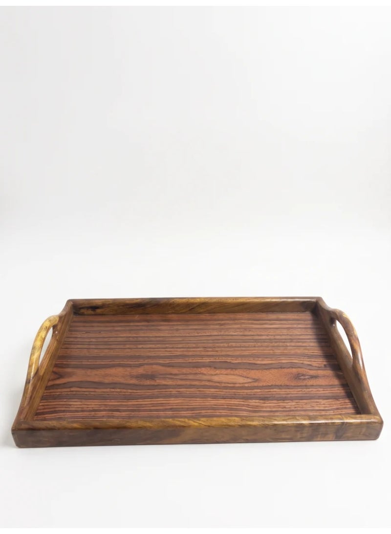 HomePro Noble 50x30 cm Premium Dual-Tone Wood Serving Tray / Large Handcrafted Rectangular Ottoman Tray with Integrated Handles, Timeless Decor - Image 1
