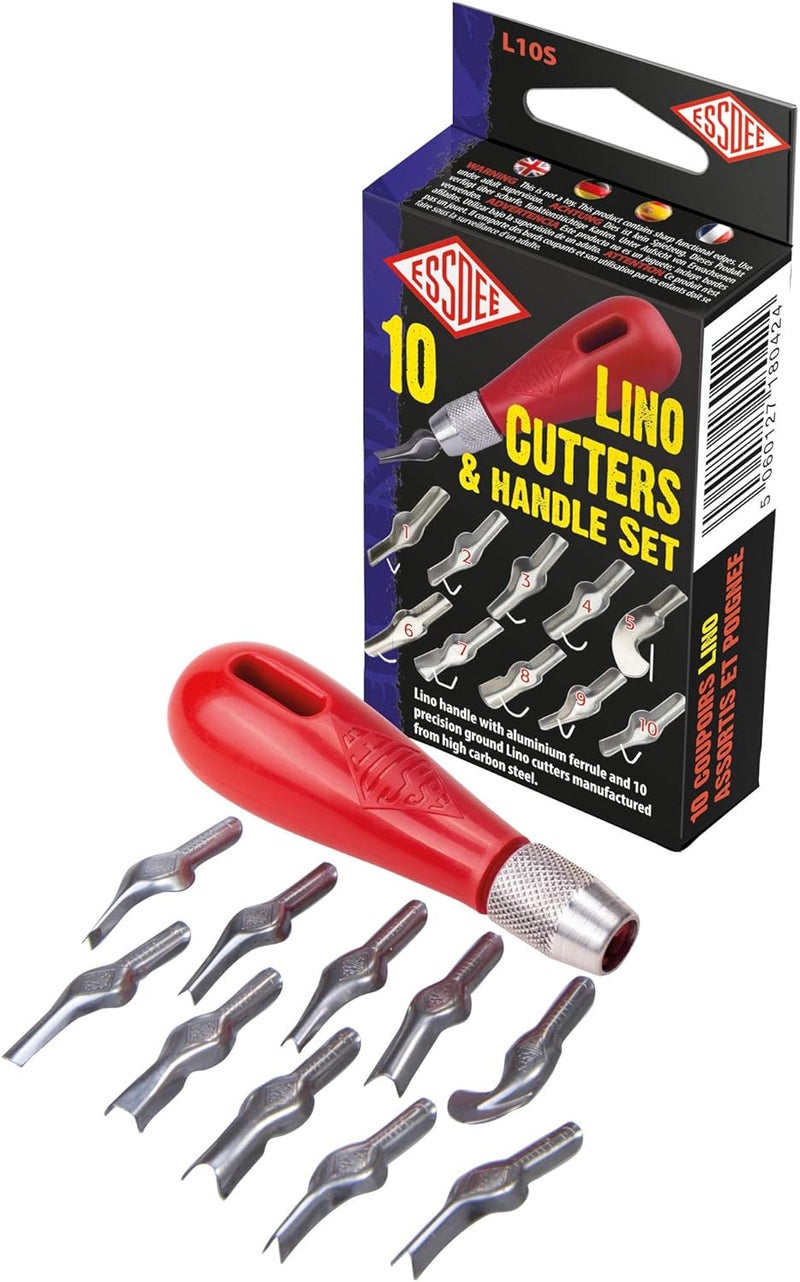 Essdee Ten Lino Cutters and Handle Set (Lino Cutter Styles 1 to 10) - Image 1