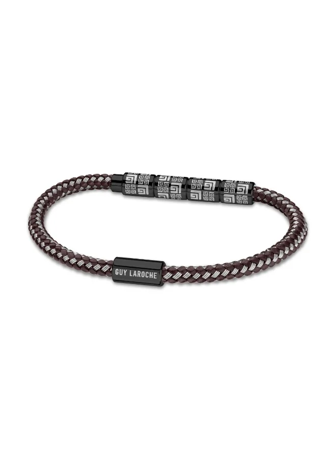 Guy Laroche Pierre Silver & Brown Bradied Bracelet for Men