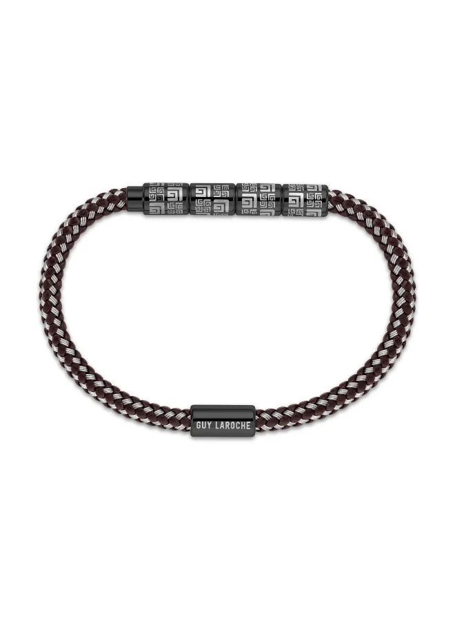 Guy Laroche Pierre Silver & Brown Bradied Bracelet for Men