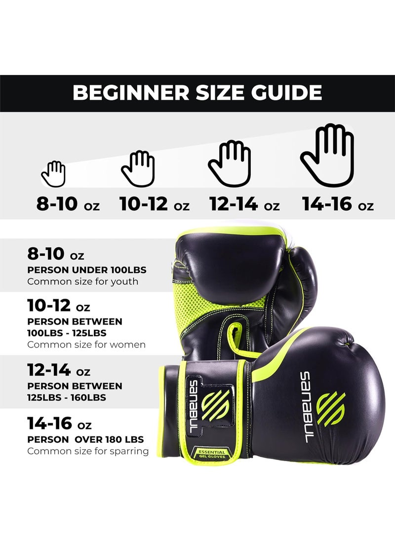 Sanabul  - Essential Gel Boxing Gloves | Pro-Tested Kickboxing Gloves for Men and Women | Ideal for Boxing, MMA, Muay Thai, and Heavy Bag Training Black/Green - Image 1