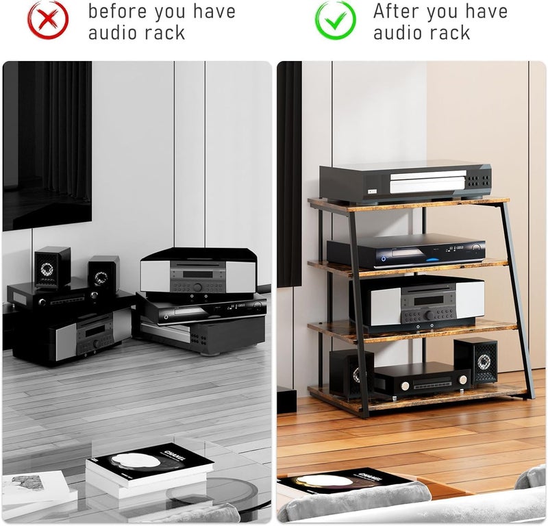 OGFC 61869 Multi Level Stereo Cabinet, Audio Storage,4-Tier Audio Rack,Stereo Stand, AV Rack,Vintage Style (Black) - Image 5