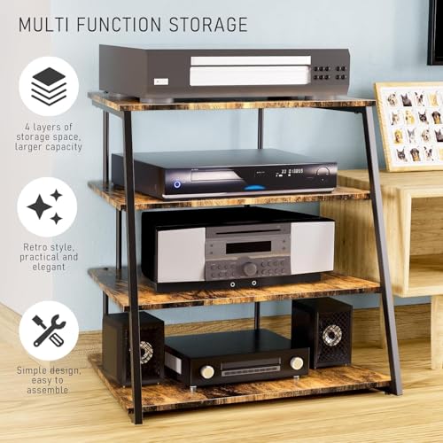 OGFC 61869 Multi Level Stereo Cabinet, Audio Storage,4-Tier Audio Rack,Stereo Stand, AV Rack,Vintage Style (Black) - Image 3