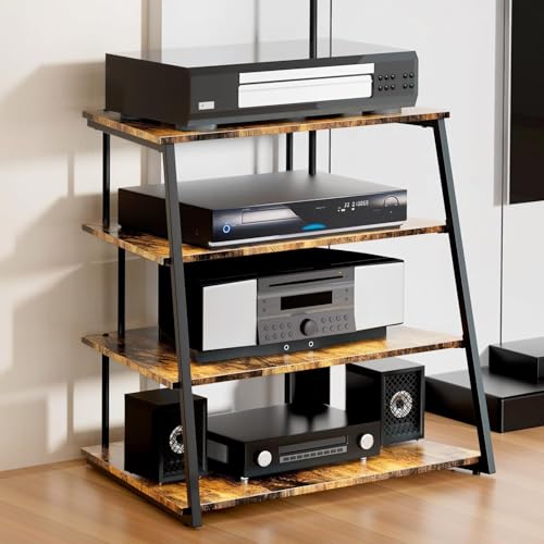 OGFC 61869 Multi Level Stereo Cabinet, Audio Storage,4-Tier Audio Rack,Stereo Stand, AV Rack,Vintage Style (Black) - Image 1