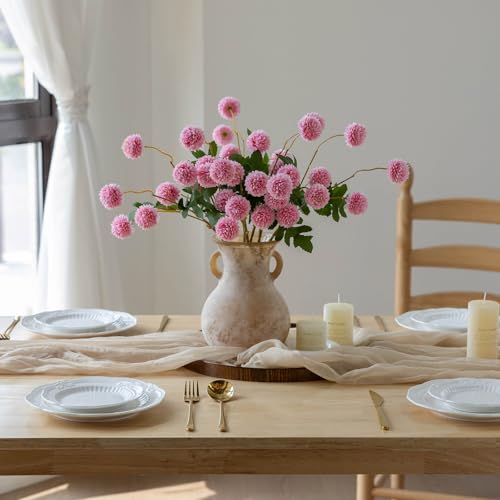mizii 6Pcs Pink Fake Silk Pompon Mum Artificial Flowers Bulk Small Faux Chrysanthemums with Stems Realistic Floral Decorations for Wedding DIY Bouquet Centerpieces Shower Vase Home Decor (Pink) - Image 3