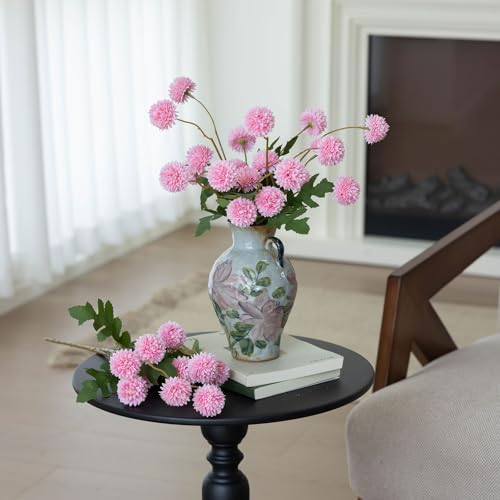 mizii 6Pcs Pink Fake Silk Pompon Mum Artificial Flowers Bulk Small Faux Chrysanthemums with Stems Realistic Floral Decorations for Wedding DIY Bouquet Centerpieces Shower Vase Home Decor (Pink) - Image 4