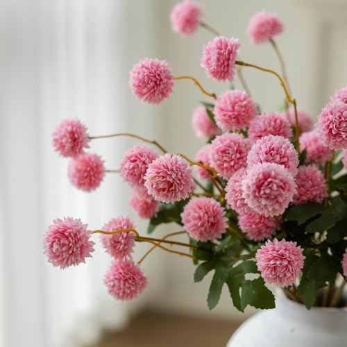 mizii 6Pcs Pink Fake Silk Pompon Mum Artificial Flowers Bulk Small Faux Chrysanthemums with Stems Realistic Floral Decorations for Wedding DIY Bouquet Centerpieces Shower Vase Home Decor (Pink) - Image 5