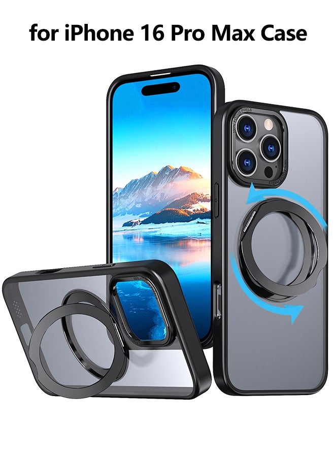 غطاء حماية مغناطيسي قابل للدوران 360 درجة لهاتف iPhone 16 Pro Max، متوافق مع Magsafe، N52 مغناطيسي قوي، شفاف مقاوم للصدمات لهاتف 16 Pro Max - 6.9 بوصة، أسود - Image 1