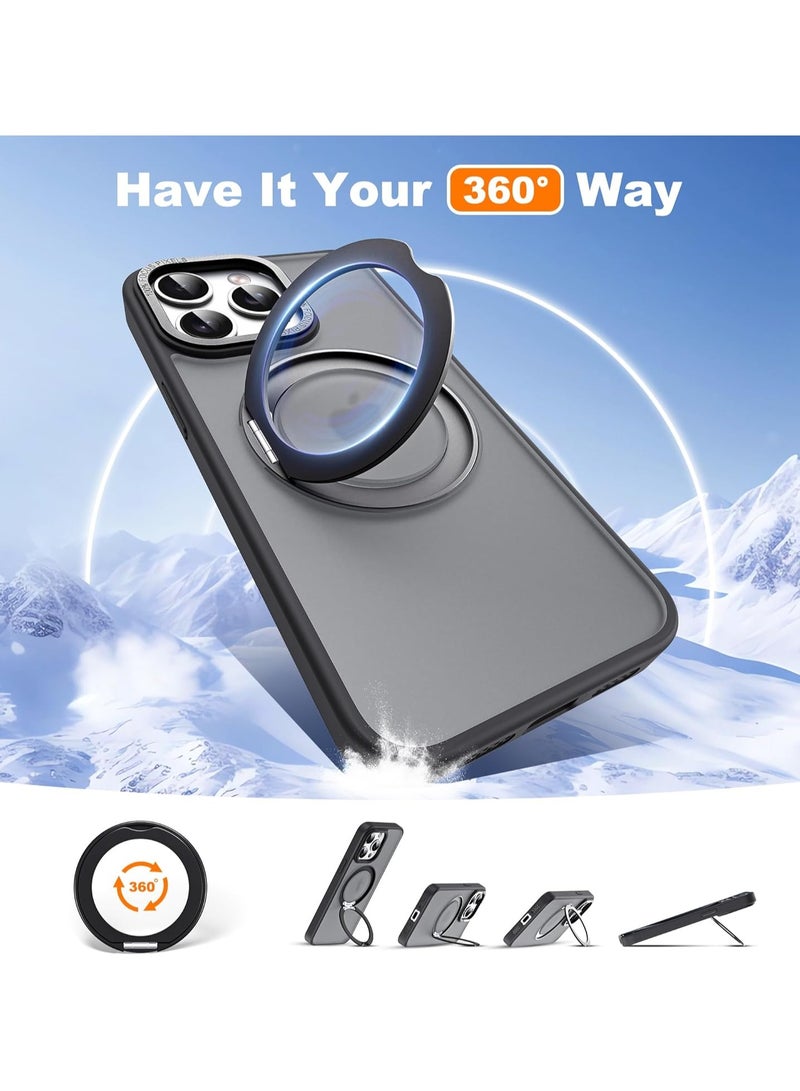 غطاء حماية مغناطيسي قابل للدوران 360 درجة لهاتف iPhone 16 Pro Max، متوافق مع Magsafe، N52 مغناطيسي قوي، شفاف مقاوم للصدمات لهاتف 16 Pro Max - 6.9 بوصة، أسود - Image 2