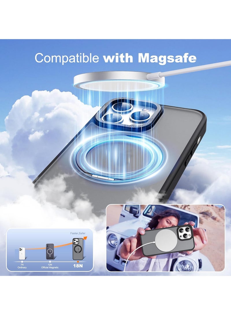 غطاء حماية مغناطيسي قابل للدوران 360 درجة لهاتف iPhone 16 Pro Max، متوافق مع Magsafe، N52 مغناطيسي قوي، شفاف مقاوم للصدمات لهاتف 16 Pro Max - 6.9 بوصة، أسود - Image 3