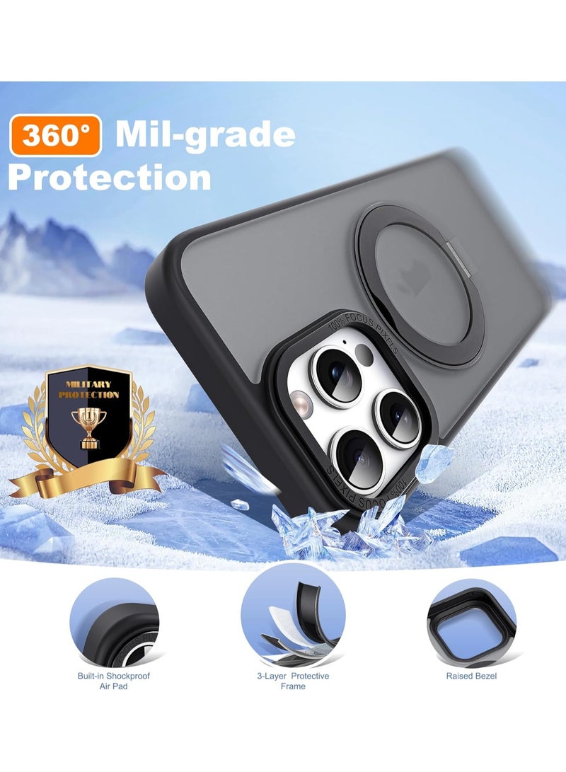 غطاء حماية مغناطيسي قابل للدوران 360 درجة لهاتف iPhone 16 Pro Max، متوافق مع Magsafe، N52 مغناطيسي قوي، شفاف مقاوم للصدمات لهاتف 16 Pro Max - 6.9 بوصة، أسود - Image 5