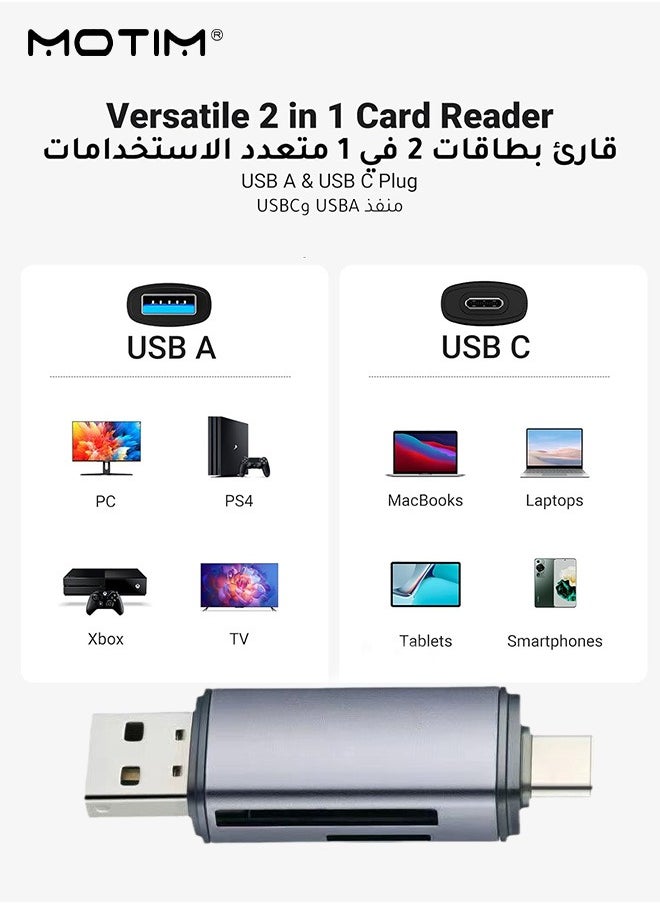 موتيم - قارئ بطاقات SD USB 2.0/USB C OTG ذو فتحة واحدة لبطاقة الذاكرة SD قارئ بطاقة SD، USB 2.0/USB C OTG محول بطاقة الذاكرة بفتحة واحدة لأجهزة iPhone 16/15/14/13/12/11، و2022-2016 MacBook Pro 13/15/16، وM1 M2 Mac Air، وiPad Pro، وSurface، وDell XPS، وSamsung، وHuawei، وSony، وغيرها - Image 1
