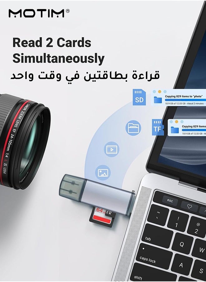 موتيم - قارئ بطاقات SD USB 2.0/USB C OTG ذو فتحة واحدة لبطاقة الذاكرة SD قارئ بطاقة SD، USB 2.0/USB C OTG محول بطاقة الذاكرة بفتحة واحدة لأجهزة iPhone 16/15/14/13/12/11، و2022-2016 MacBook Pro 13/15/16، وM1 M2 Mac Air، وiPad Pro، وSurface، وDell XPS، وSamsung، وHuawei، وSony، وغيرها - Image 1