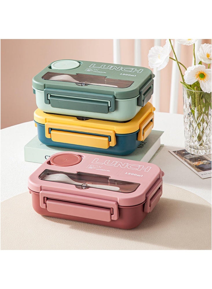 Lunch Box, 4-Compartment Bento Lunch Box, with Utensils  Sauce Cup, 1300ML Leakproof Food Container, Microwave  Dishwasher Safe, Ideal for Office, School, Picnic (Yellow) - Image 4
