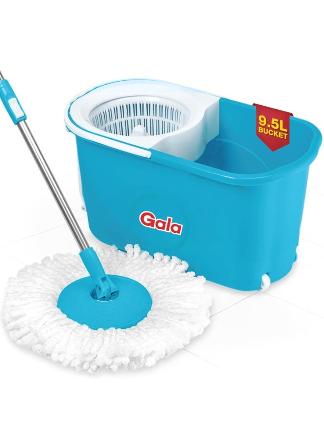 Gala e-Quick Spin Mop, Easy Wheels & Big Bucket with 2 Microfiber Refills, Floor Cleaning Mop with Bucket, pocha for floor cleaning, Mopping Set (white and blue) - Image 1