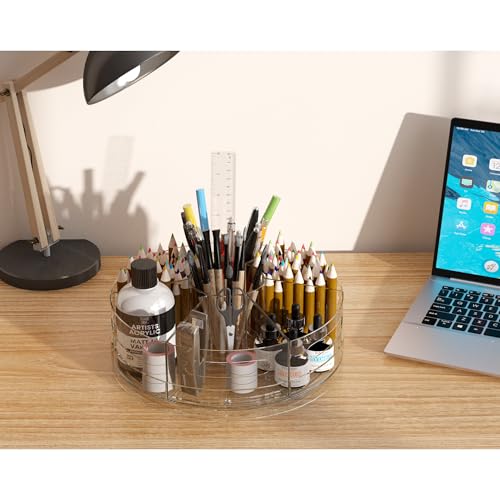 CraftGenes Rotating Desk Organizer 360 Acrylic Pen Organizer for Desk with 7 Removable Compartments ExtraLarge Pen Holder for Office Supplies Markers and Art Supplies Clear Pencil Holder - Image 3