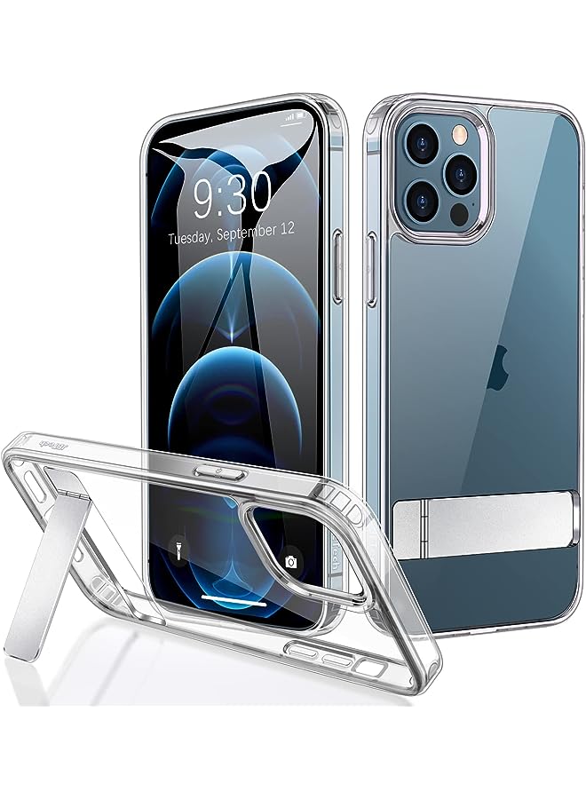 Jetech Case for iPhone 12 Pro Max 6.7-Inch with Stand, Support Wireless Charging, Slim Shockproof Bumper Phone Cover, 3-Way Metal Kickstand (Clear) - Image 1