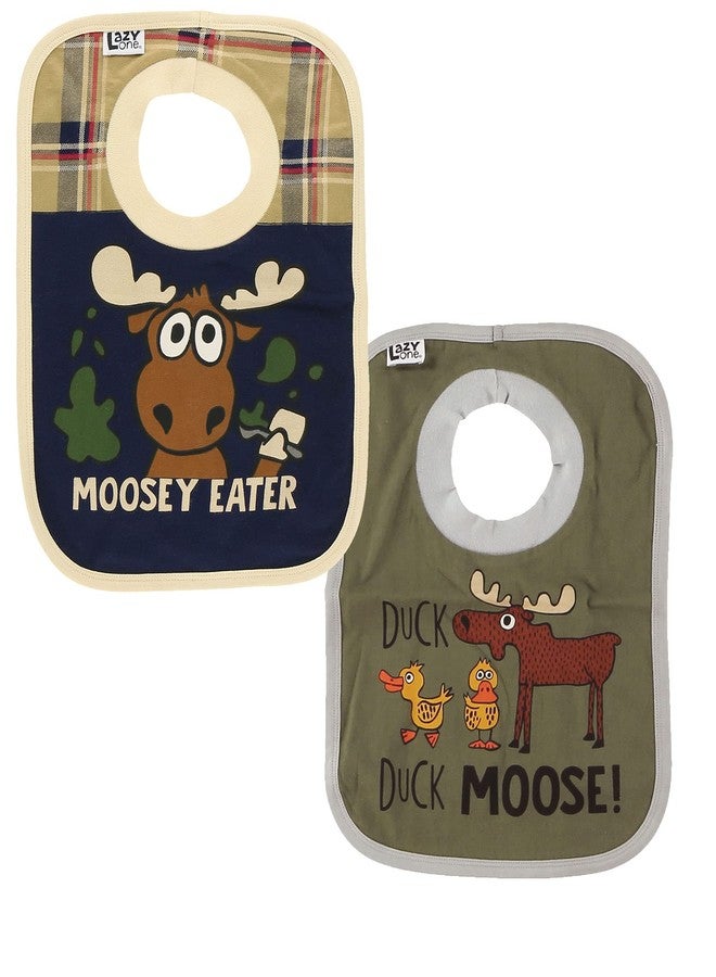 Lazy One LazyOne Animal-Print Baby Bibs, Infant Bibs, Cute Baby Shower Gifts, One Size, Pack of 2 (Duck Duck Moose, Moosey Eater) - Image 1