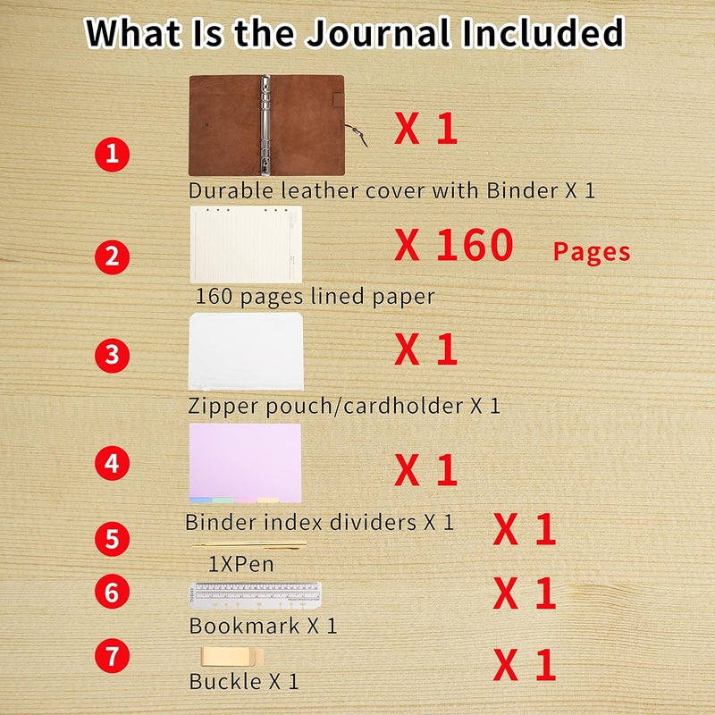 WONDERPOOL Leather Journal A6 Refillable 6 Ring Binder Notebook with Lined Paper and Pen,Writing Diary for Work Travel and Agenda Plan (A6, Wine red) - Image 4