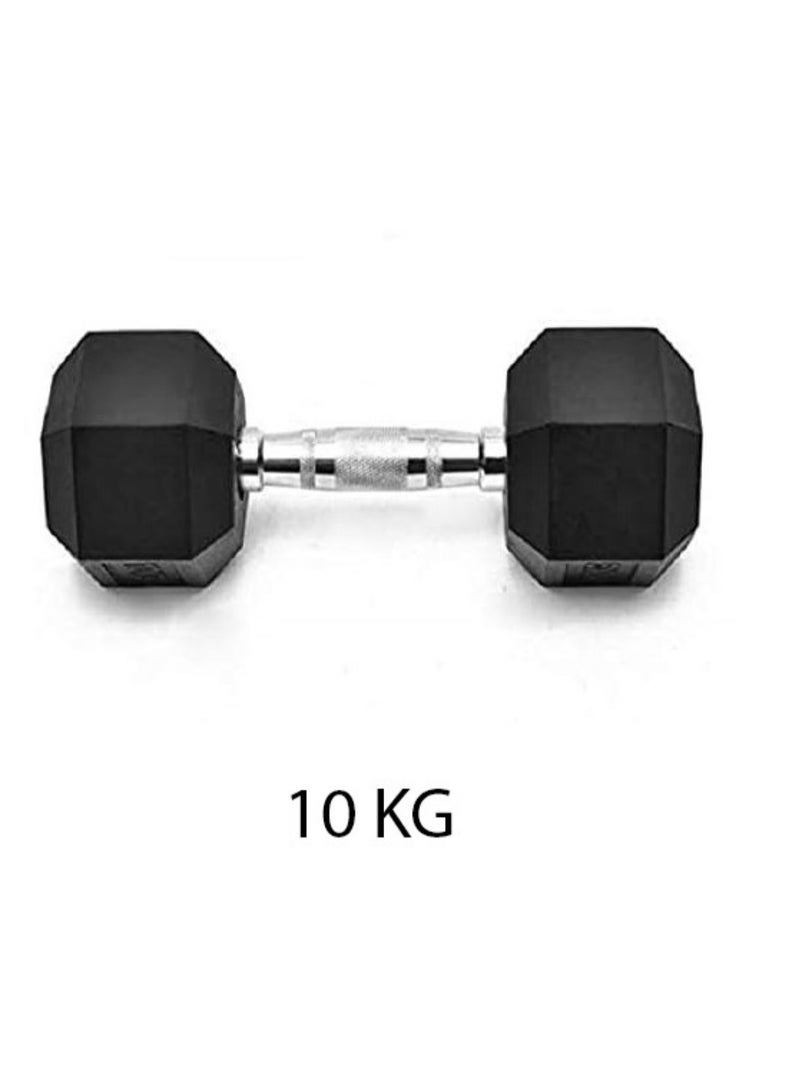 Huitich Gym Fitness Equipment Rubber Hex Dumbbell 1 Pc Black 10kg - Image 1