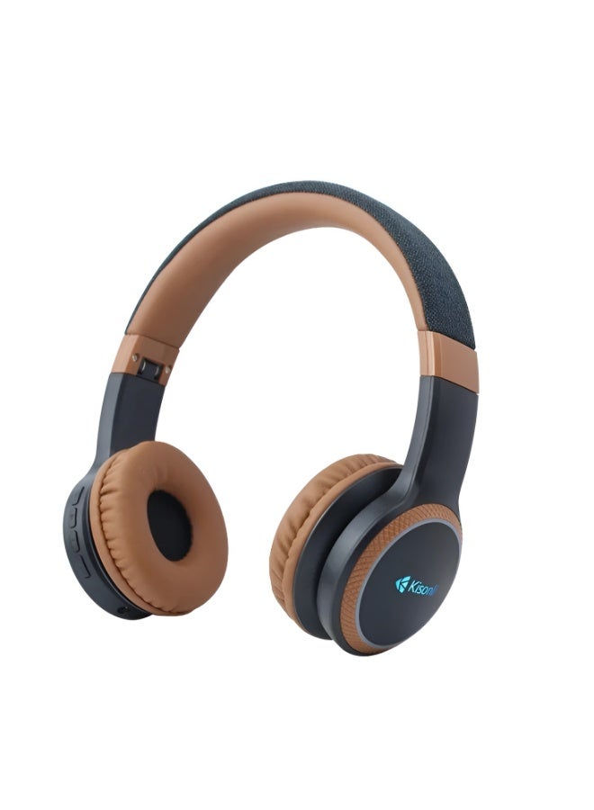 Kisonli KISONLI A6 Bluetooth and AUX Headphones with Memory Card Support, 20 Hours of Playback – Foldable – 400mAh Battery-BROWN  - Image 1
