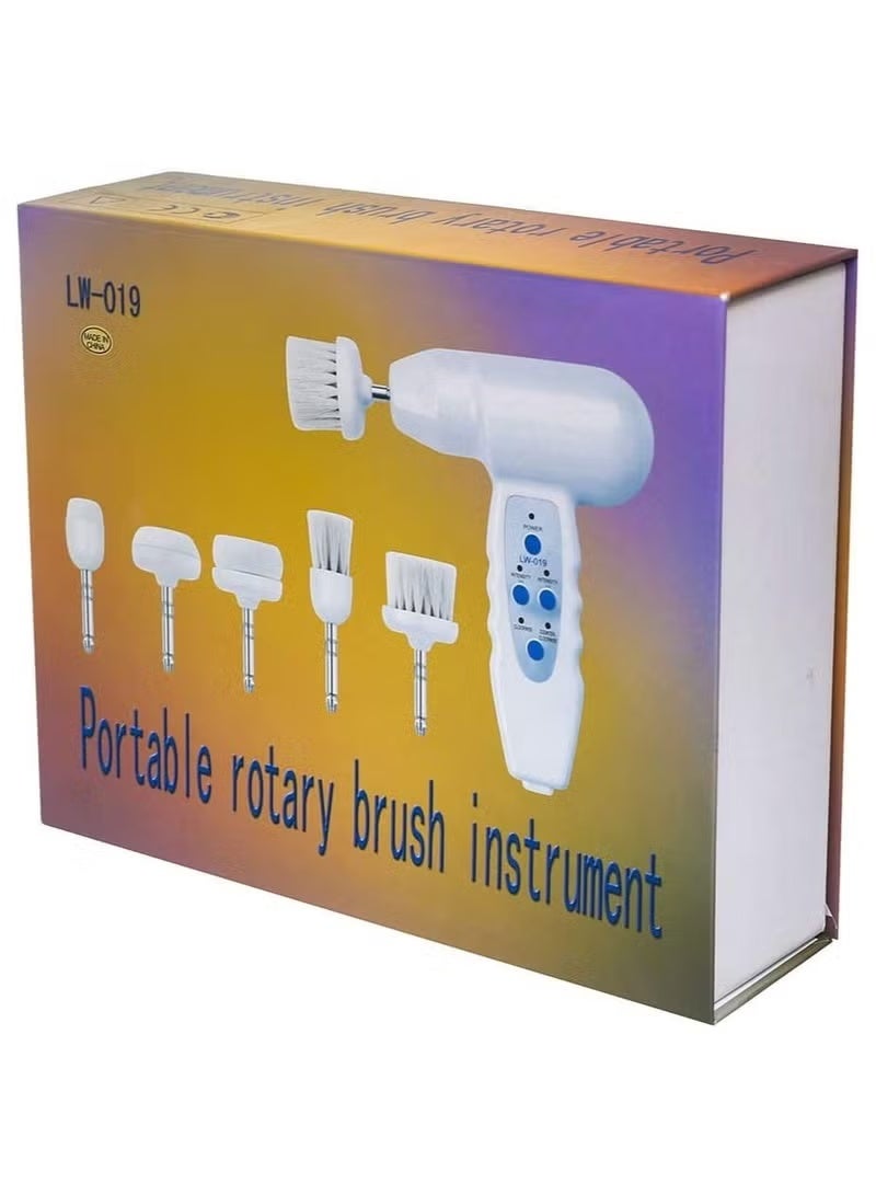 Portable Rotary Facial Cleansing Brush 5-in-1 LW-019 – Multi-Function Skin Care Device with Interchangeable Heads, Deep Cleansing, Massage & Anti-Aging Tool, Ergonomic Design (White) - Image 2
