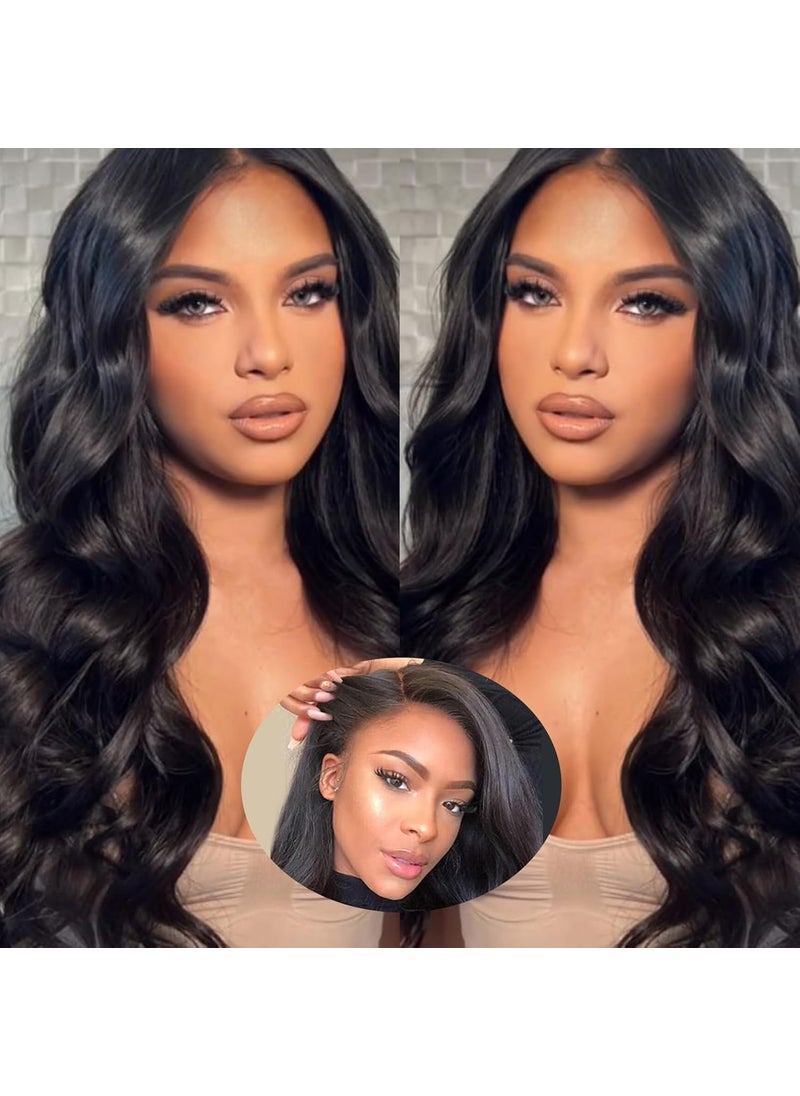 QUEEN VIRGIN REMY 5x5 HD Lace Closure Wigs Human Hair Body Wave Lace Front Wigs for Black Women 100% Virgin Human Hair Pre Plucked with Baby Hair 180% Density Glueless Wigs Natural Black Color 16Inch 