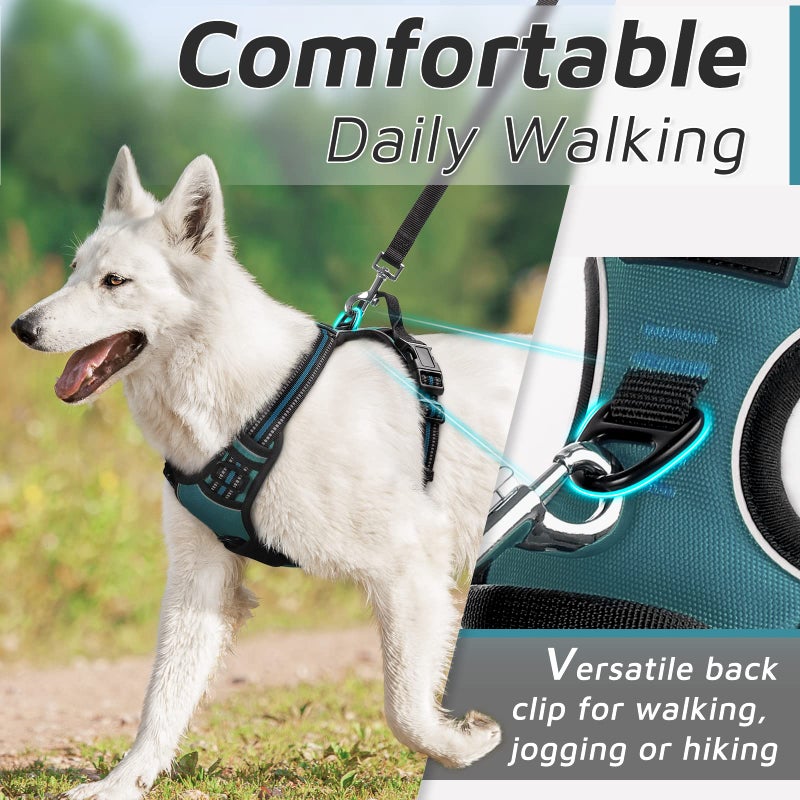 Eagloo Dog Harness Medium Sized Dog, No Pull Service Vest with Reflective Strips and Control Handle, Adjustable and Comfortable for Easy Walking, No Choke Pet Harness with 2 Metal Rings, Dark Green, M - Image 4