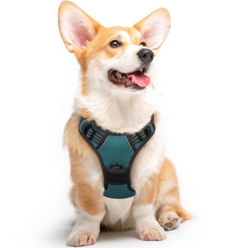 Eagloo Dog Harness Medium Sized Dog, No Pull Service Vest with Reflective Strips and Control Handle, Adjustable and Comfortable for Easy Walking, No Choke Pet Harness with 2 Metal Rings, Dark Green, M - Image 1