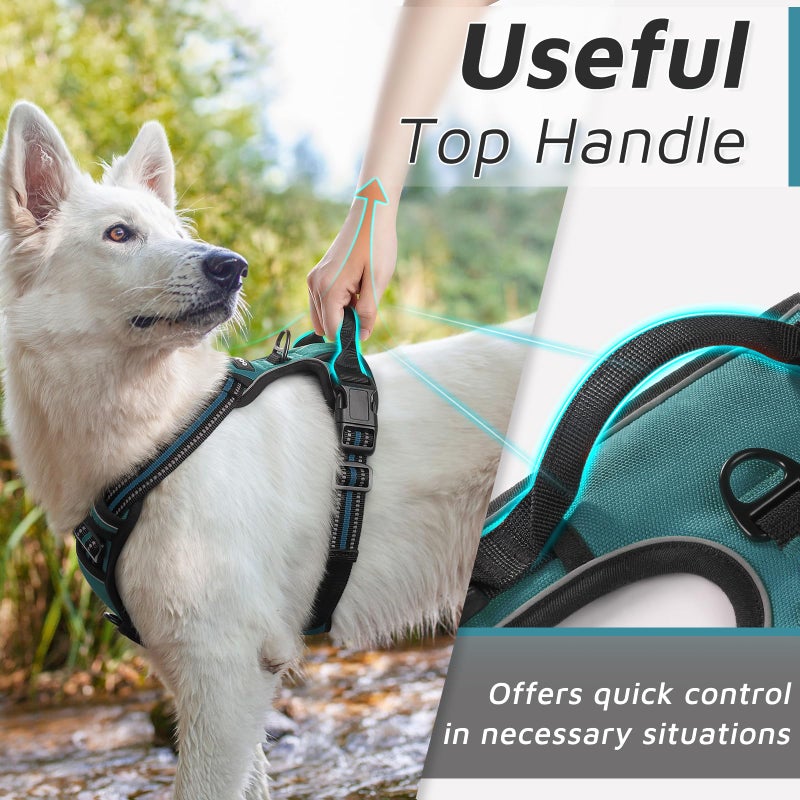 Eagloo Dog Harness Medium Sized Dog, No Pull Service Vest with Reflective Strips and Control Handle, Adjustable and Comfortable for Easy Walking, No Choke Pet Harness with 2 Metal Rings, Dark Green, M - Image 5