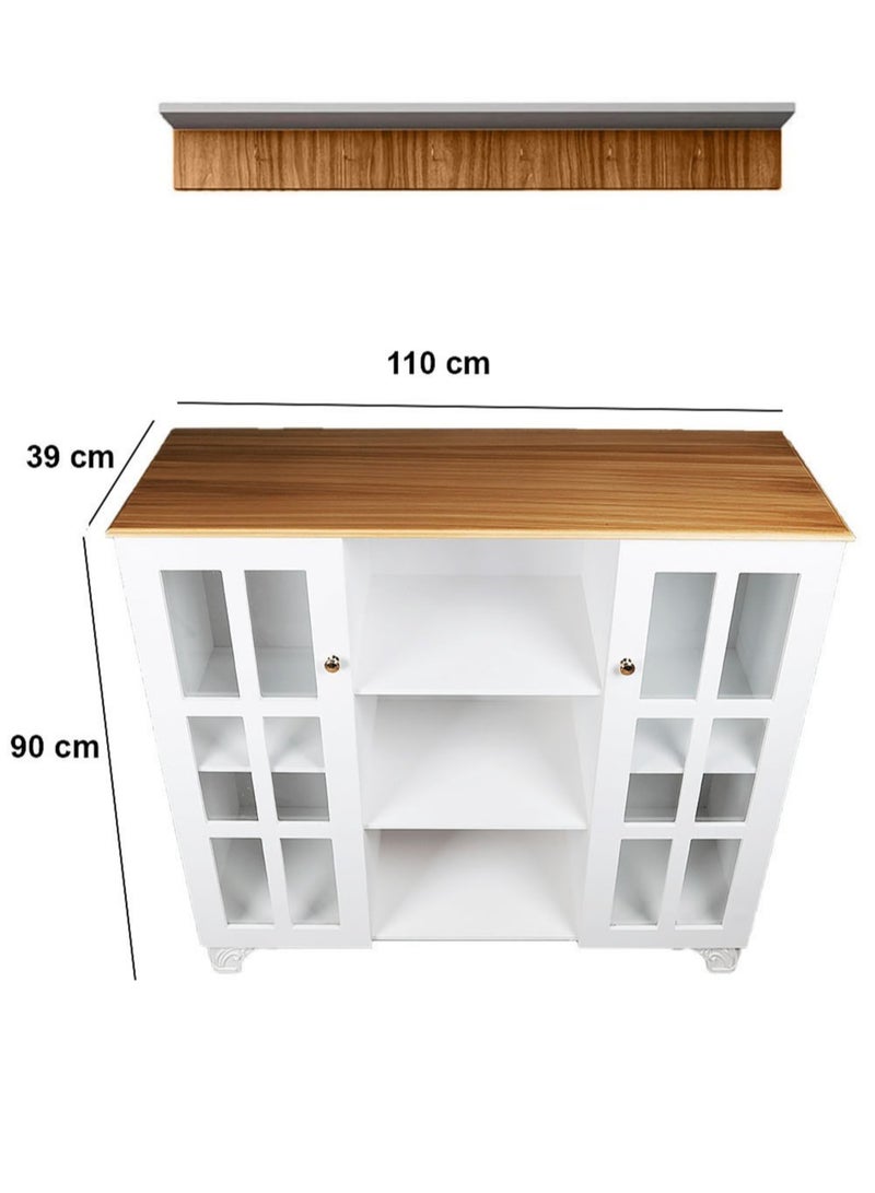 AGD Multipurpose Coffee Corner Cabinet, Kitchen Bakers, with Wooden Spice Rack and Cup Hanging, Perfect for Living Room, Kitchen, Office, White - Image 3