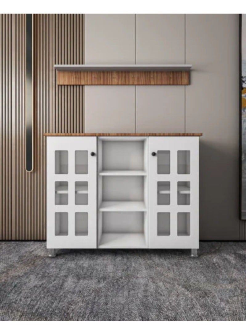 AGD Multipurpose Coffee Corner Cabinet, Kitchen Bakers, with Wooden Spice Rack and Cup Hanging, Perfect for Living Room, Kitchen, Office, White - Image 2