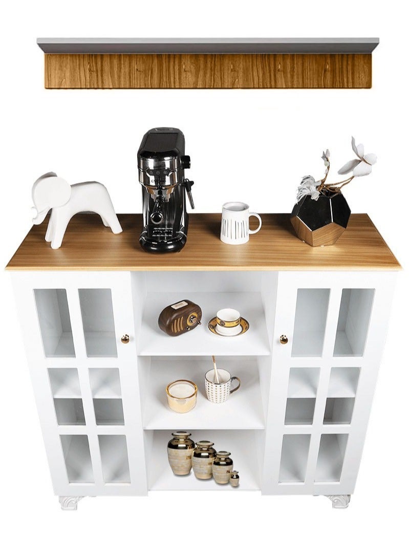 AGD Multipurpose Coffee Corner Cabinet, Kitchen Bakers, with Wooden Spice Rack and Cup Hanging, Perfect for Living Room, Kitchen, Office, White - Image 5