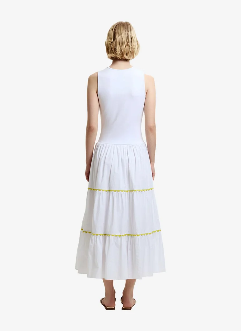 French Connection  Women's Kayle Mix Tiered Ric Rac White Midi Dress for Women | Best Price UAE