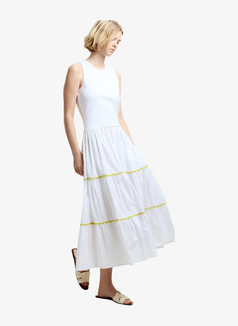 French Connection  Women's Kayle Mix Tiered Ric Rac White Midi Dress for Women | Best Price UAE