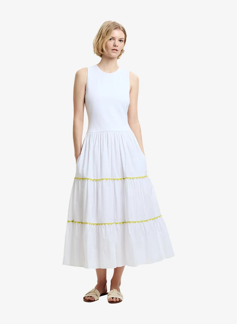 Women's Kayle Mix Tiered Ric Rac White Midi Dress
