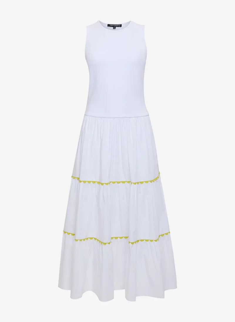 French Connection  Women's Kayle Mix Tiered Ric Rac White Midi Dress for Women | Best Price UAE
